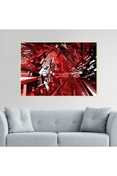 SND لوحة قماشية بتصميم هندسي مع برواز ذهبي مجوف