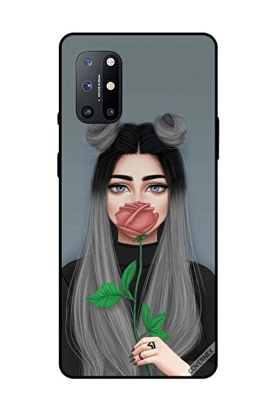 Covernex غطاء حماية لهاتف OnePlus 8T بطبعة فتاة لطيفة تخفي فمها بلون وردي خوخي