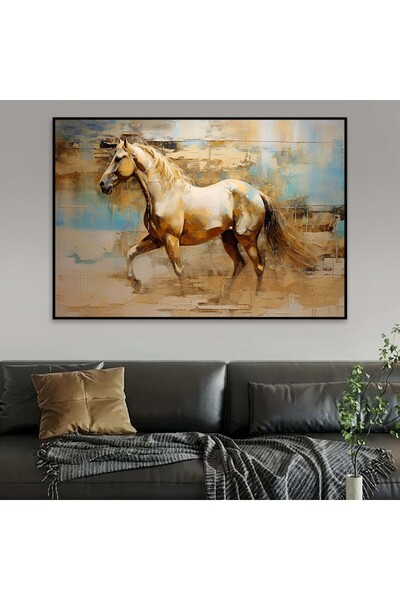 SND لوحة قماشية بتصميم خيول مع برواز أسود مجوف