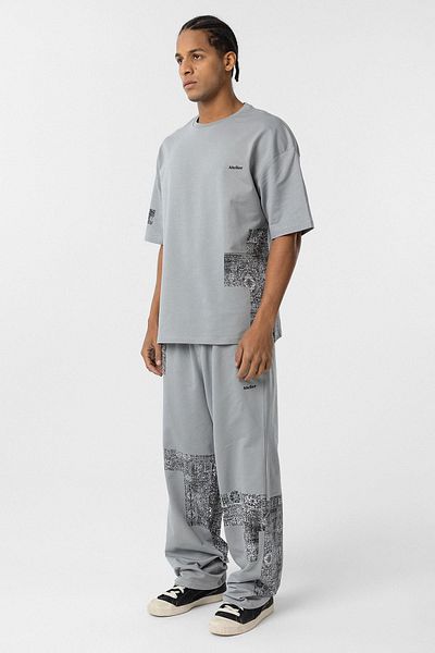 VAMOSCLO Ethnic Patterned Oversize Tracksuit Set Gray