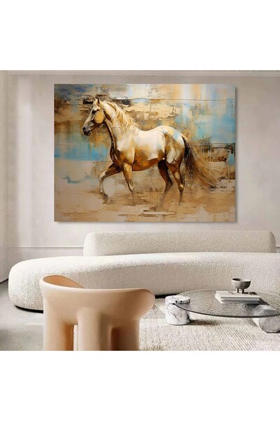 4gdran لوحة قماشية بتصميم خيول مع برواز خشبي مخفي
