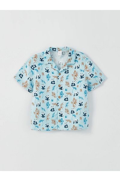 LC Waikiki Lcw Baby Blue Patterned Short Sleeve Baby Boy Shirt and Shorts 2-Piece Set