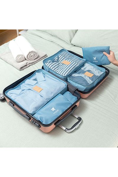 InnovaGoods Set organizatoare valiză, Luggan InnovaGoods, 6 piese, albastru