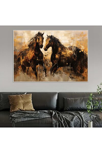 Marktna Horses Canvas Painting with Hollow Silver Frame