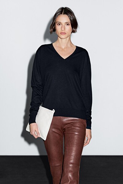 Massimo Dutti Yünlü V yaka triko kazak