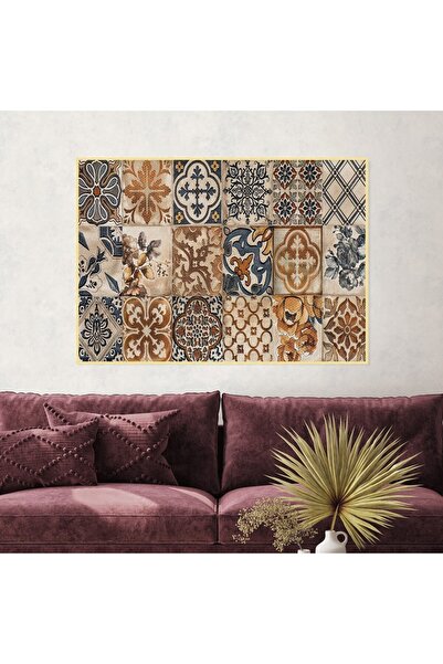 4gdran Geometric Art Canvas Painting with Hollow Gold Frame