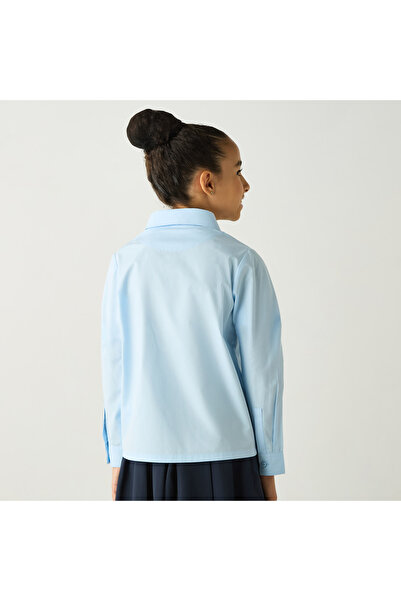 Juniors Solid Shirt with Long Sleeves and Button Closure