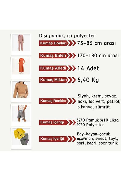 Yiğit Kumaş Knee-Free 2 Thread Flexible Fabric Set, Sizes 14 Pieces between 75-85 cm