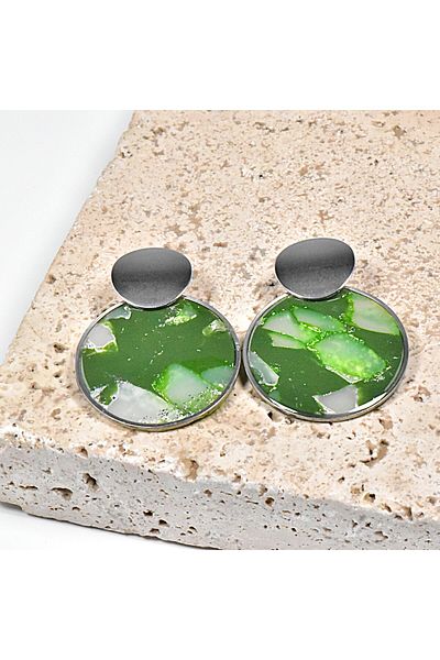 NARRU NARRU handmade earrings, round, green, translucent and silver, Asha 35