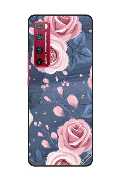 Covernex غطاء حماية لهاتف هواوي نوفا 7 برو بنقشة ورود وردية وأوراق رمادية داكنة