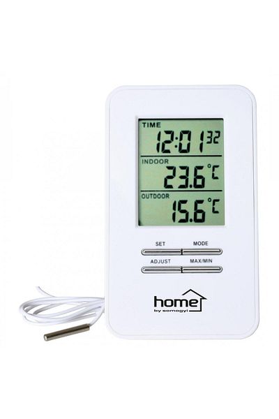Somogyi Thermometer with Wire for Indoor and Outdoor, with Clock HC 12