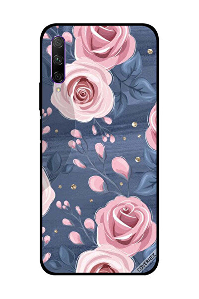 Covernex غطاء حماية لهاتف Honor 9X Pro بنقشة ورود وردية وأوراق رمادية داكنة
