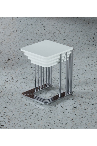 Teknor Stil Ceylin 4lü Zigon Sehpa Tekerlekli Gümüş Ayaklı Mermer Desenli