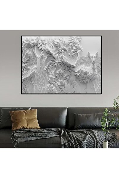 Marktna Canvas Wall Art Print Gypsum Board Design with Black Hollow Frame