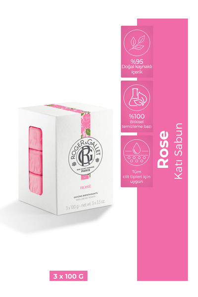 Roger&Gallet Roger & Gallet Rose Katı Sabun 100 g x3 - Bitkisel Gül Özü & Kal...