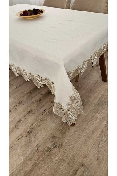 ZESA HOME Gardenia Linen Carefree French Guipure Tablecloths-100X300...160X500