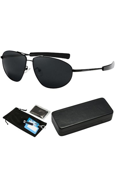 Hipolar Polarized Sunglasses, HIPOLAR ®, Class 3, Metal Frame, Black HD7 Lens, UV400, with Shockproof Case