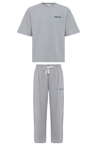 VAMOSCLO Oversize Tracksuit Suit with Leg Rips Gray