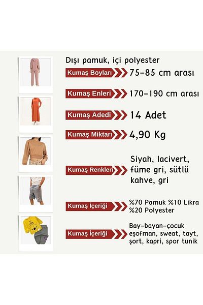 Yiğit Kumaş Knee-Free 2 Thread Flexible Fabric Set, Sizes 14 Pieces between 75-85 cm