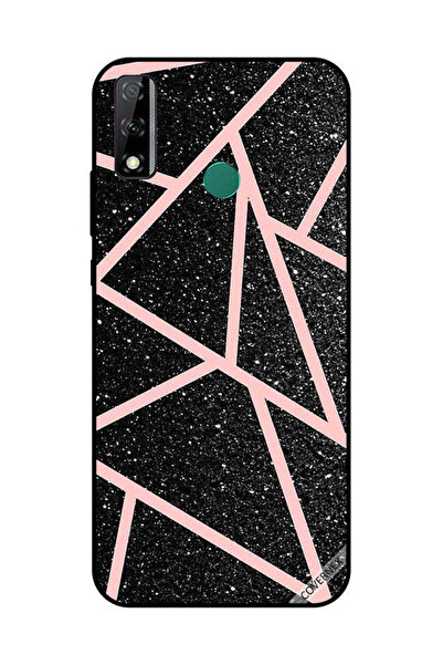 Covernex غطاء حماية لهاتف هواوي Y8S - أسود لامع، بنقشة مسارات وردية فاتحة