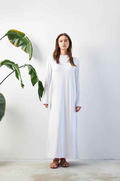 yourname collection Stand Collar Basic Long Sleeve Ecru Women's Dress