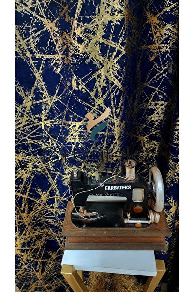 farbateks Navy Blue Gold Foil Rustic Curtain Eyelet Ring Pipe Ring Decorative Curtain