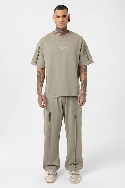 VAMOSCLO Printed Stopper Leg Tracksuit Set Khaki