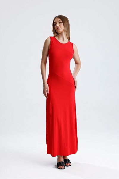 Sense Slit Sleeveless Lycra Viscose Dress |   Elb35734 Red