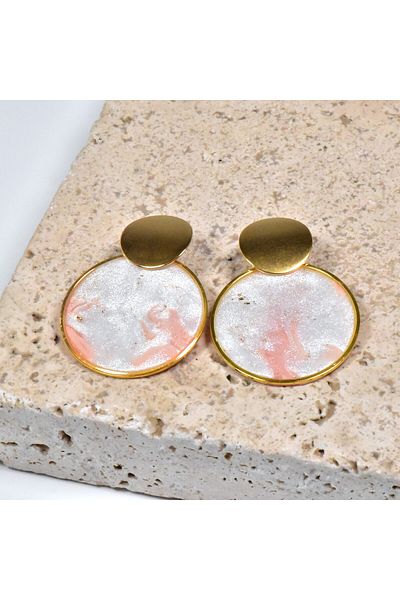 NARRU NARRU handmade earrings, round, pearl white, light pink and gold, Asha 21