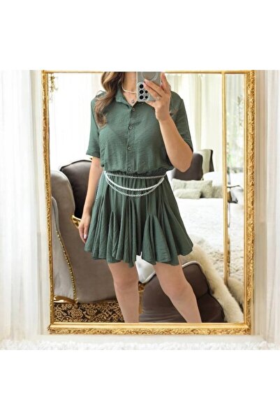 GLAMSI Rochie Cloș din Vâscoză Fină + Curea Decorativă Argintie cu Perle