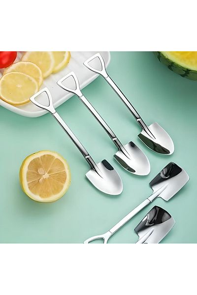 Pronett Set of 8 dessert spoons, farmer, shovel and spade type, 15.5 length, metal