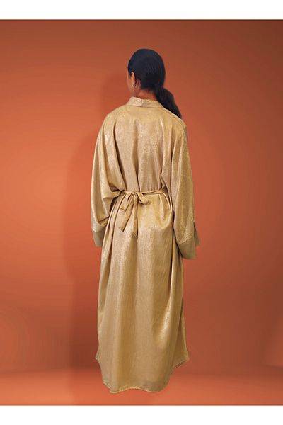 Jameela Gold Metallic Open Abaya With Sheila And Inner