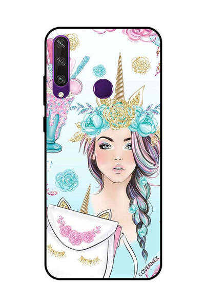Covernex غطاء حماية لهاتف هواوي Y6P رموش على الحقيبة وفتاة وحيد القرن
