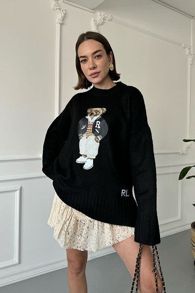 MAGARDE Pulover din tricotaje negre cu imprimeu de marcă