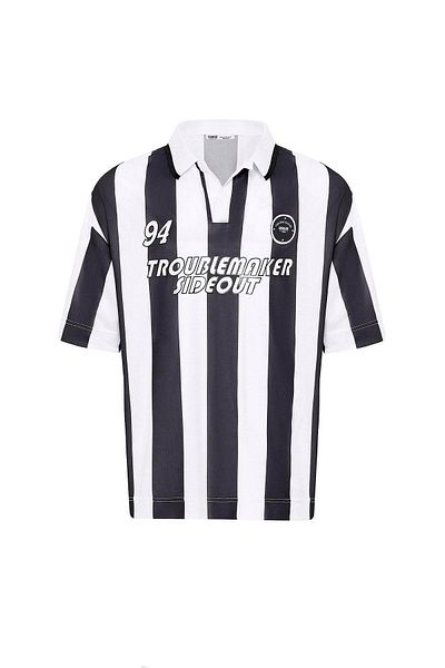 VAMOSCLO Oversize Polo Neck Jersey T-Shirt Black