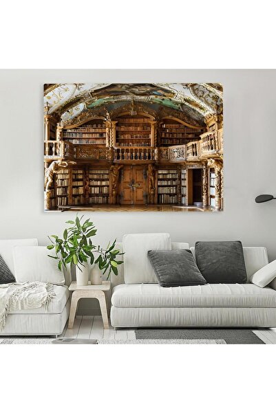 Marktna Library design canvas painting with hidden wooden frame