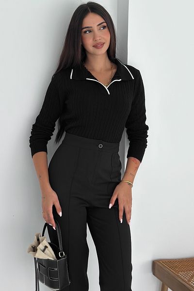 FEMELLE Women's Black Polo Neck Standard Size Knitwear Blouse