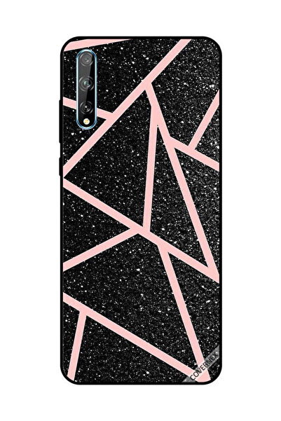 Covernex غطاء حماية لهاتف هواوي Y8P/P Smart S أسود لامع بنقشة مسارات وردية فاتحة