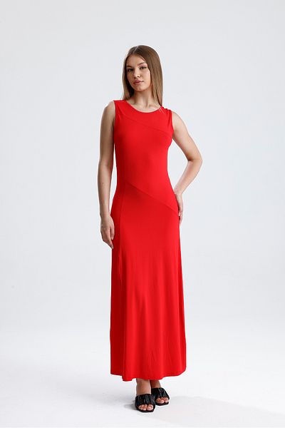 Sense Slit Sleeveless Lycra Viscose Dress |   Elb35734 Red