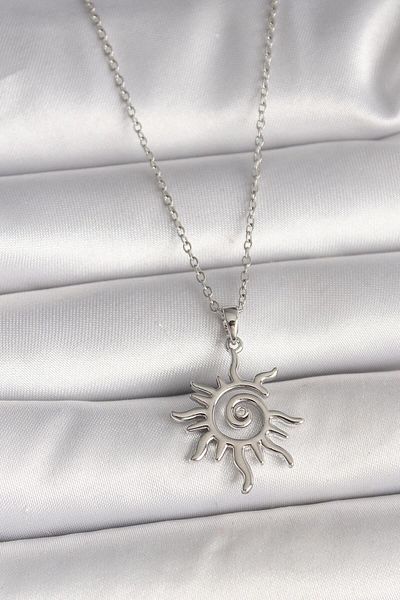 REBORN DESIGN 316L Steel Silver Color Chain Zircon Stone Sun Necklace
