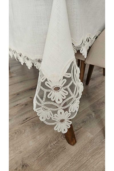 ZESA HOME Gardenia Linen Carefree French Guipure Tablecloths-100X300...160X500