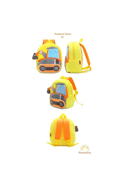 KERNOWSUN Ghiozdan din plus KERNOWSUN, model Escavator-Forator, prescolari, gradinita, cresa, galben