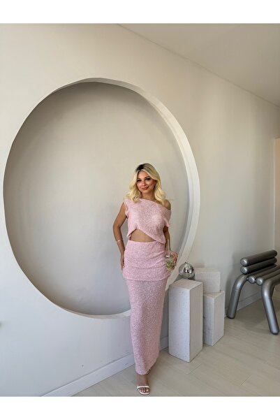 FEHUBLOOM Pink Textured Drape Detailed Double Suit