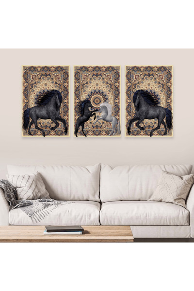 4gdran ثلاث لوحات خشبية ام دي اف بتصميم حصان مقاس 120x60 سم
