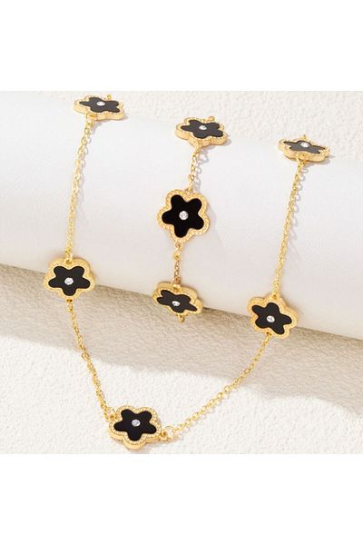 Choice Black Hot Selling New Plant Petal Five Leaf Flower Necklace Bracelet Sets for Women Girls New Trendy