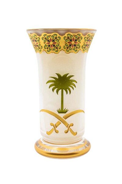 Dania Colored crystal incense burner with laser engraving of a palm tree and two swords 28x18x15cm