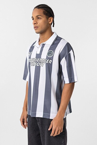 VAMOSCLO oversized Μπλουζάκι με λαιμόκοψη πόλο καπνιστό