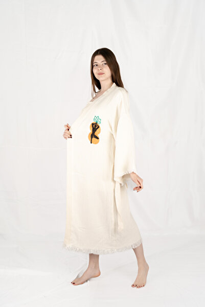 Befera Design Муслін кімоно 100% бавовна з принтом «Життя і лотос» Халат-кафтан