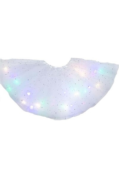 dalimag Fustă luminoasă cu lumini LED, pentru fete, albă cu stele, 75-80 cm