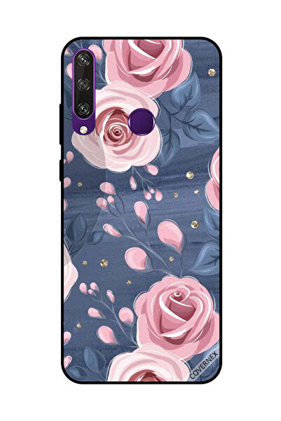 Covernex غطاء حماية لهاتف هواوي Y6P بنقشة ورود وردية وأوراق رمادية داكنة
